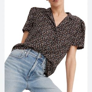 SALE!! Madewell Silk Puff-Sleeve Camp Shirt in Adorable Ditsy size M